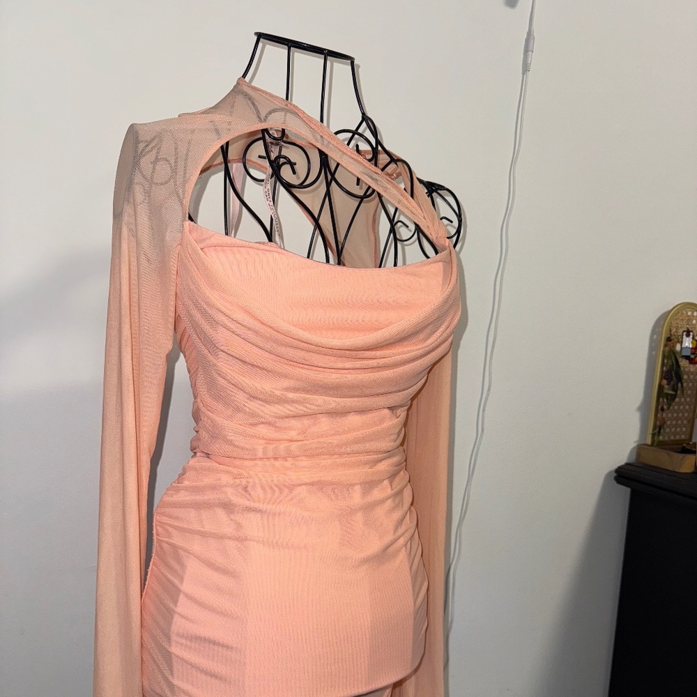 Oh Polly Asymmetrical Cut Out Midi Dress Blush Pink